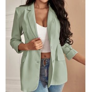 Luxe mint green lapel collar single breasted blazer